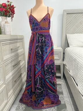 Mango Purple Floral & Striped Maxi Dress